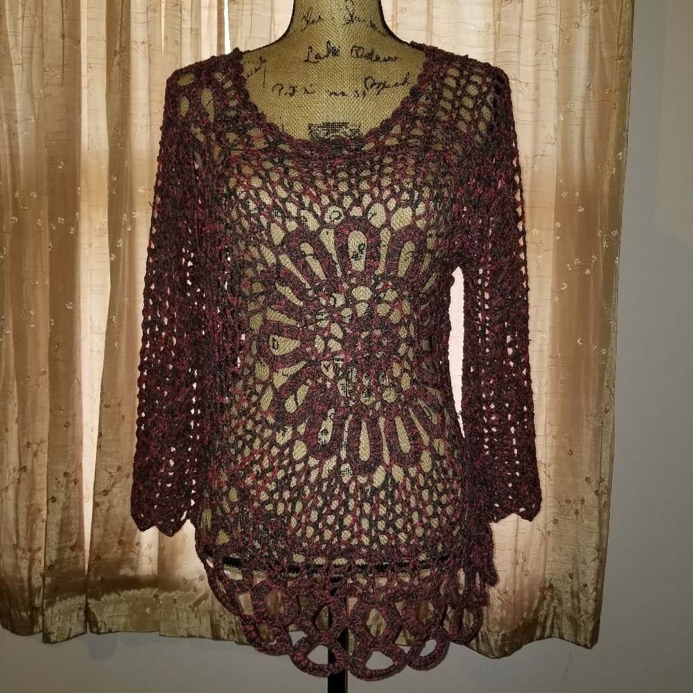 Tempo Paris Crochet Knit Top Size L